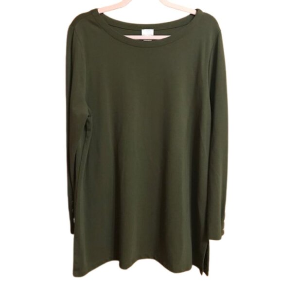 Chico's Tops - NWOT Chico's Women's Olive Green Ponte Snap-Sleeve Tunic Size 3 (16)